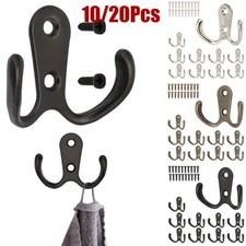 10/20pcs Heavy Duty Double Prong Coat Hooks Wall Mounted Retro Robe Hat Clothes