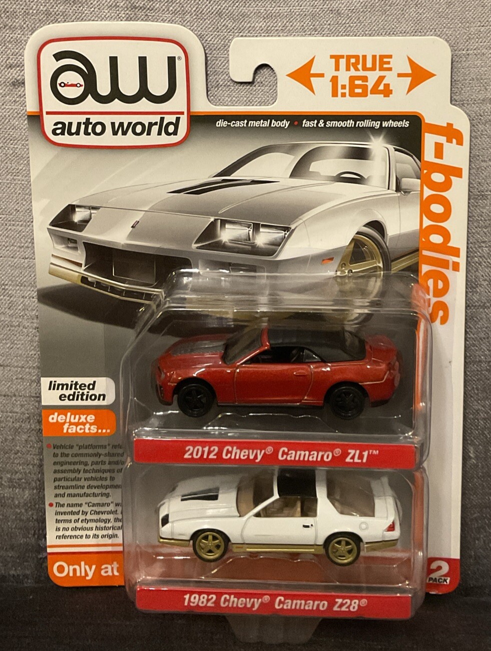 2022 AW Auto World Target Exclusive 2 Pack Chevy Camaro 2012 ZL1 & 1982 Z28