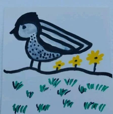 Bird IMPRESSIONISM WHIMSICAL ANIMALS Black White OOAK Original 3x3 Gat Painting