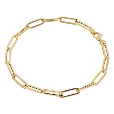 Italienische 14k Gelbgold hohle Büroklammer Gliederkette Armband 7,5'' 3,2 mm 1,6 Gramm