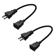 2-Pack USA Outlet Saver Extension Cord 2-Prong 125V Power Cable 1.6FT