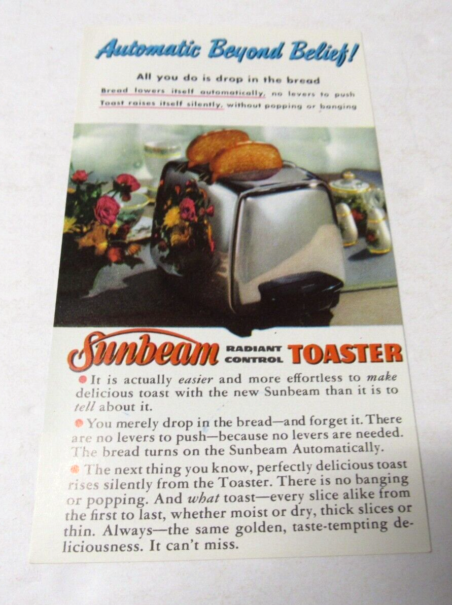 Sunbeam  Toaster Dealer Sales Brochure    c 1950's