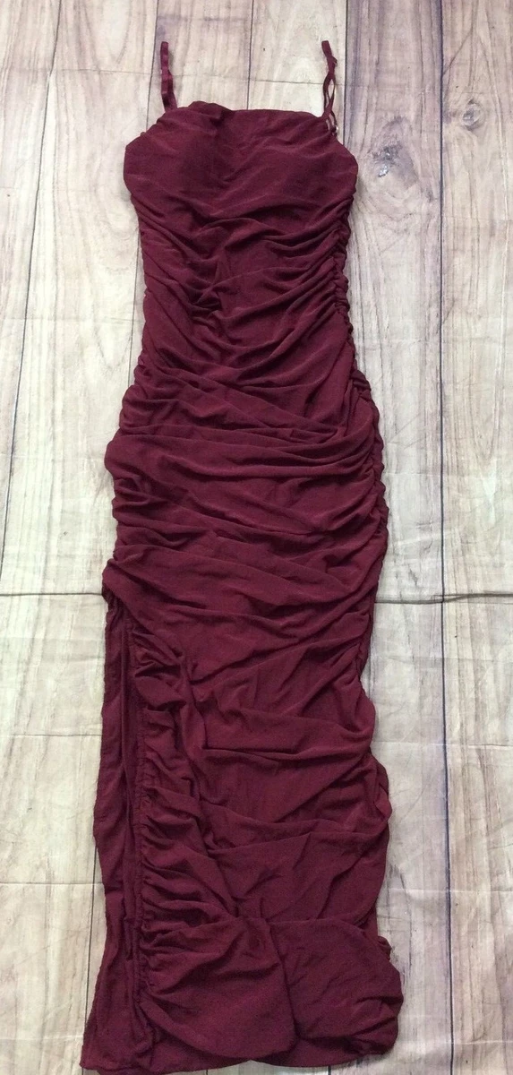 BCBGMAXAZRIA Ruched MESH MAXI DRESS Burgundy C571 *S | eBay