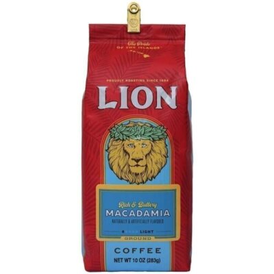 Lion Coffee Macadamia Flavor Ground Light Roast 10 oz. Bag with Bag Clip