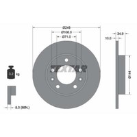 Textar 2X Bremsscheibe Hinten Ø249 Mm Beschichtet FüR Peugeot 308 SW II Lc_ 1.5