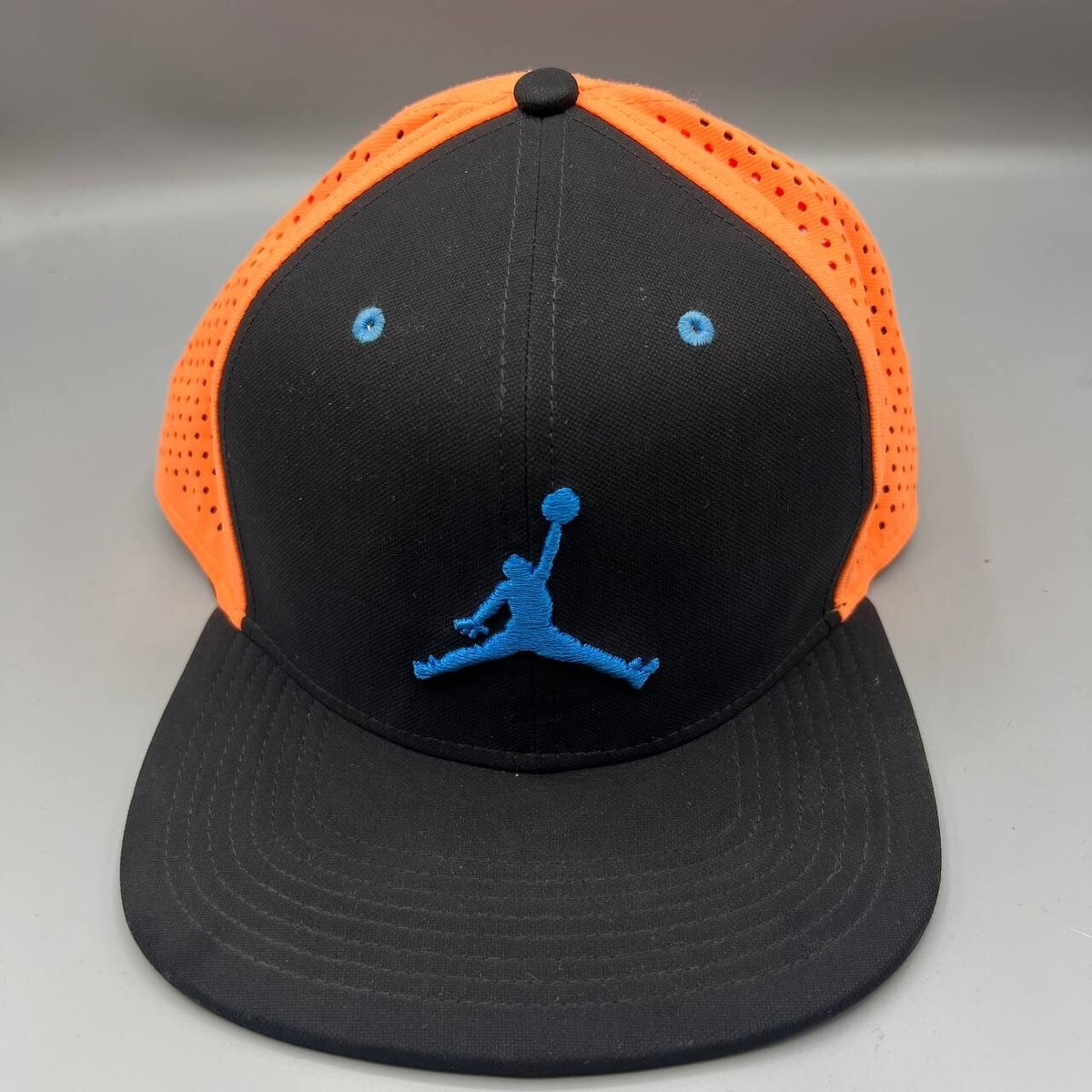 Air Jordan Trucker Hat Men Black Orange Jumpman Blue Logo Snap
