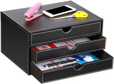 Leather Desk Organizer with 3 Drawers, Executive Office Supplies Desktop Filing