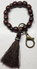 Keychain Wristlet Wood Beaded Tassel Stretch Fob Keyring Accessory Handmade
