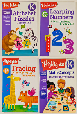 Highlights Learning Books Lot (4 ct.) Alphabet/Numbers/Tracing/Math Activity Kid