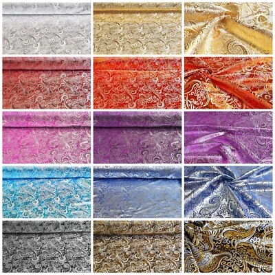 Jacquard Stoff Silber- Goldfaden Brokat Paisley Kleidung Deko Tischdecke Gardine