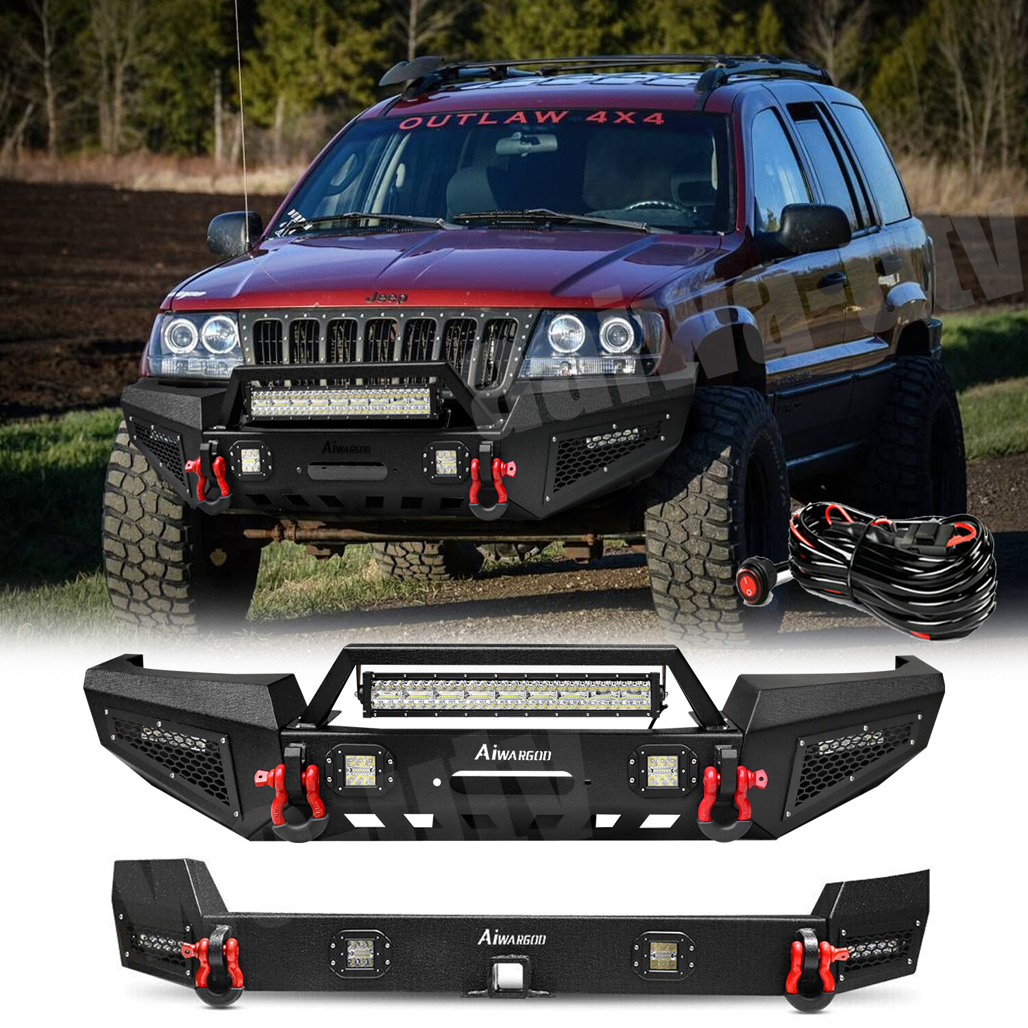 Black Front Rear Bumper D-Rings Winch Plate For Jeep Grand Cherokee WJ 1999-2004