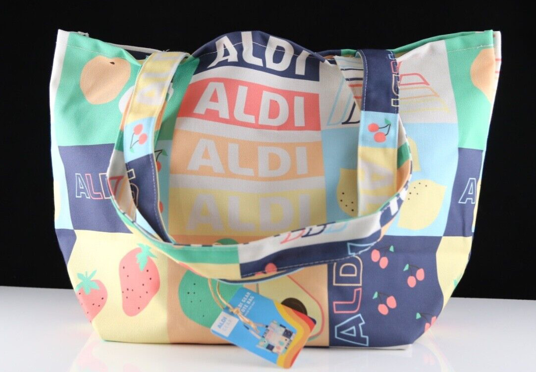 New 2025 Aldi Gear Tote Bag 100% Recycled Multicolor Allover Print