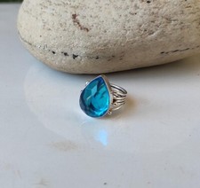Blue Topaz Solid 925 Sterling Silver Beautiful Statement Ring, All Size M1656