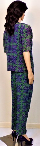 SILK! EVAN PICONE PETITES size 12 purple/green/yellow 2-piece suit jacket/pants - Picture 4 of 10