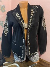 Love Stitch Sz L Black Blazer Jacket Boho Embroidered 2 Buttoned