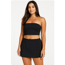 Swim Solutions Swim Skirt Womens 16W Black Tummy Control Plus Size Swimwear