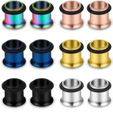 Hoeudjo 12PCS Gauge Tunnel Kit 12G-00G Surgical Steel Ear Gauges Earrings Plu...