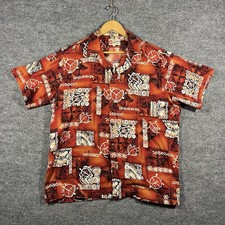 Hilo Hattie Mens XL Bark Cloth Hawaiian Shirt Made in Hawaii Floral Tribal Vtg
