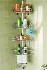 Corner Shower Caddy Tension Pole 4 Tier Stainless Steel Silver Gray 47.7-123.6In