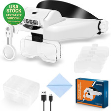 LED Headband Magnifier Hands Free 1X to 14X Magnification Adjustable