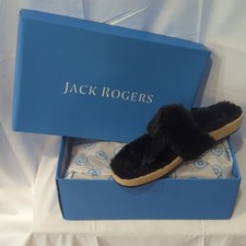 Jack Rogers Black Comfort Cozy Fuzzy Flip Flop Slippers New In Box Size 8.5