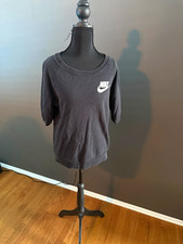 Nike Black Solid Fleece Pullover Sweatshirt Crew Neck Logo 3/4 Sleeve Women S
