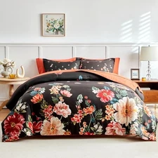 Joyreap 7 Piece Bed in a Bag King, Floral Comforter King-7pieces Floral Black
