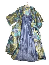 VTG California Dynasty 2pc Satin Nightgown Matching Robe Size XL Purple Blue