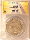 1889-P  MORGAN DOLLAR   *BLAST WHITE*   MS-62  VAM-45  DBL EAR    HARD TO FIND!