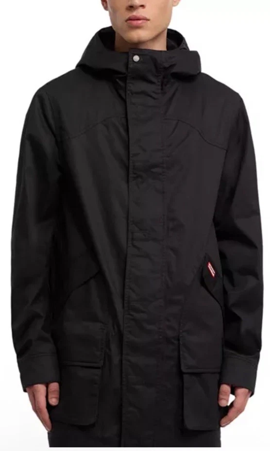 Hunter Downing Coated Cotton Hooded Rain Jacket Coat Black Men’s M NWT
