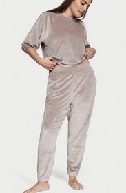 Victoria's Secret Velour Ribbed Lounge Pants Candlelight Rose Tan Brown M NWT