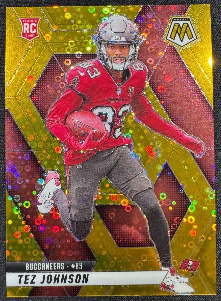 2025 Mosaic #316 Tez Johnson Gold No Huddle Prizm /10 (RC) - Buccaneers