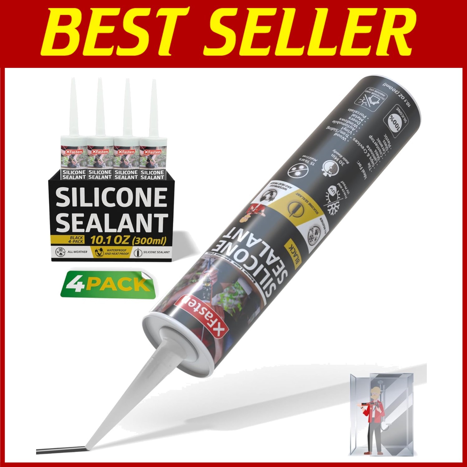 10.1 oz Black Flexible Durable Caulk for Indoor Outdoor Use - 4 Pack