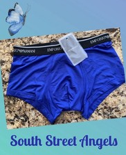 EMPORIO ARMANI BLUE LOGO WAIST MICROFIBER TRUNKS / BRIEF MENS LARGE