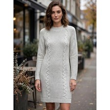 Banana Republic Gray Cable Knit Funnel Neck Sweater Dress Small 656832-01