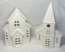 Martha Stewart Flameless LED Lighted Ceramic Holiday Village Houses WHITE NIB
