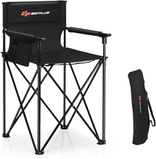 Goplus Folding Camping Chair, Outdoor Portable Beach Chair Heightened Design W/D