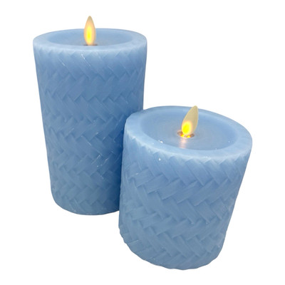 Set of 2 Luminara Candles 4.5'' & 6.5'' Basket Weave Flameless Pillars w Remote