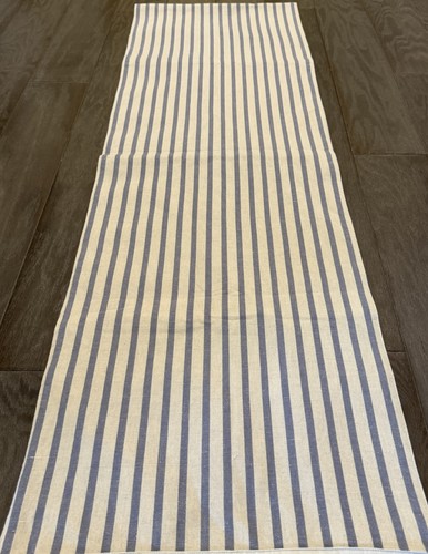 Williams Sonoma Linen And Cotton Table Runner Blue Beige Stripe EUC 16x108