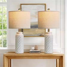24" Modern Ceramic White Bedside Lamp Set of 2 Table Lamp for Bedroom Decor F...