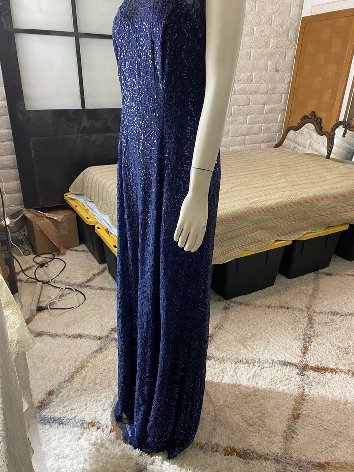 Precioso vestido de noche Ignite Evenings New York zafiro encaje y lentejuelas talla 14 Foto 4 de 4