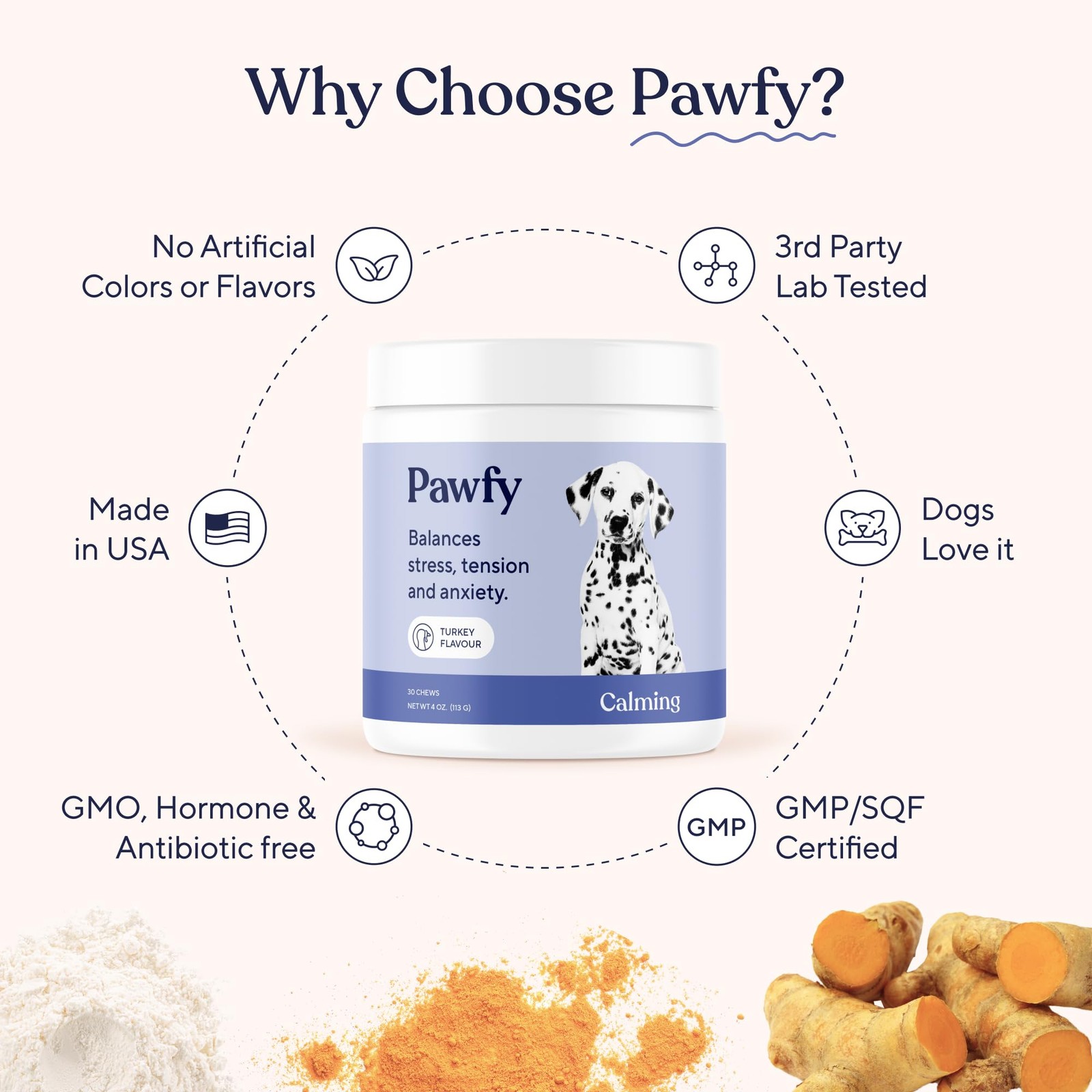 Pawfy Calming Chews for Dogs - Natural Relaxation Aid, Thunder, Fireworks, Se...