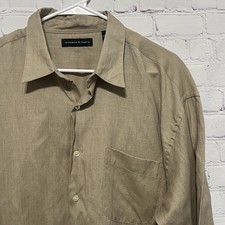 Preswick  Moore Button Up Dress Shirt Mens Sz XL Khaki Linen Blend Corp Chruch