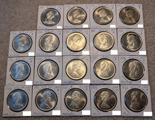 (19) 1966 Canadian 80% Silver Dollars (BU)