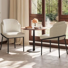 Set of 2 Dining Chairs Modern Upholstered Dining Chairs with Metal Legs Beige