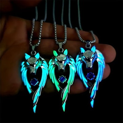 #ad Glow in Dark Wolf King Luminous Pendant with 24quot; Metal Necklace Chain Hip Hop $4.78
