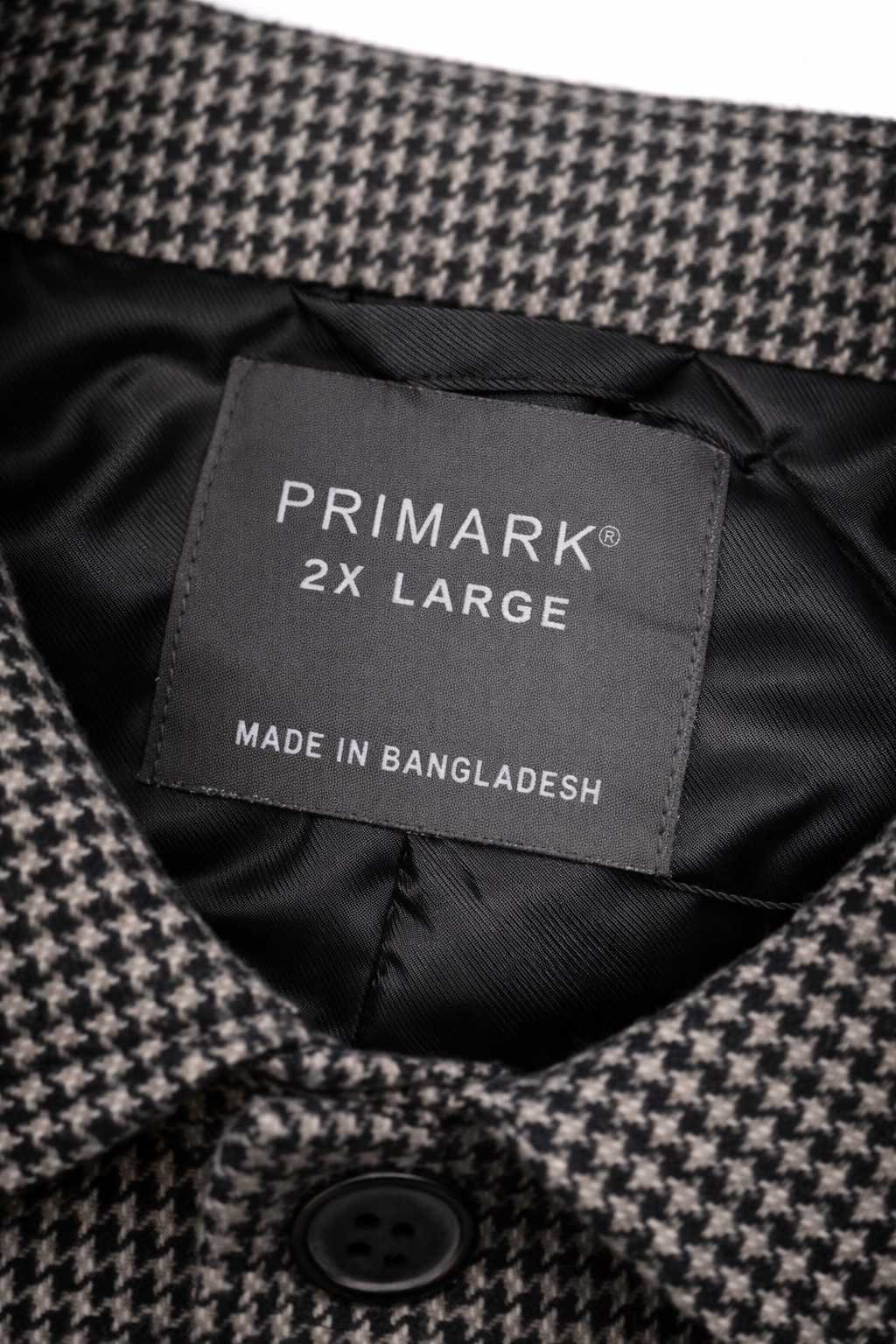 Primark Mens Houndstooth Check Coat 2XL Black Grey Button Jacket New With Tags image 3