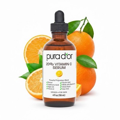 PURA D'OR Dor 20% Vitamin C Serum Professional Strength Anti-Aging, 4 OZ