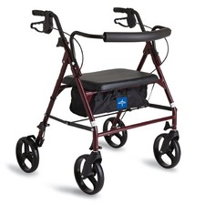 Medline Bariatric Rollator Walker Adjustable Handles Padded Seat 500lb Burgundy