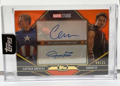 2025 Topps Marvel The Collector Captain America Hawkeye Dual Auto Orange /25